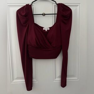 Emerald Sundae Deep Red Long Sleeve Crop Top